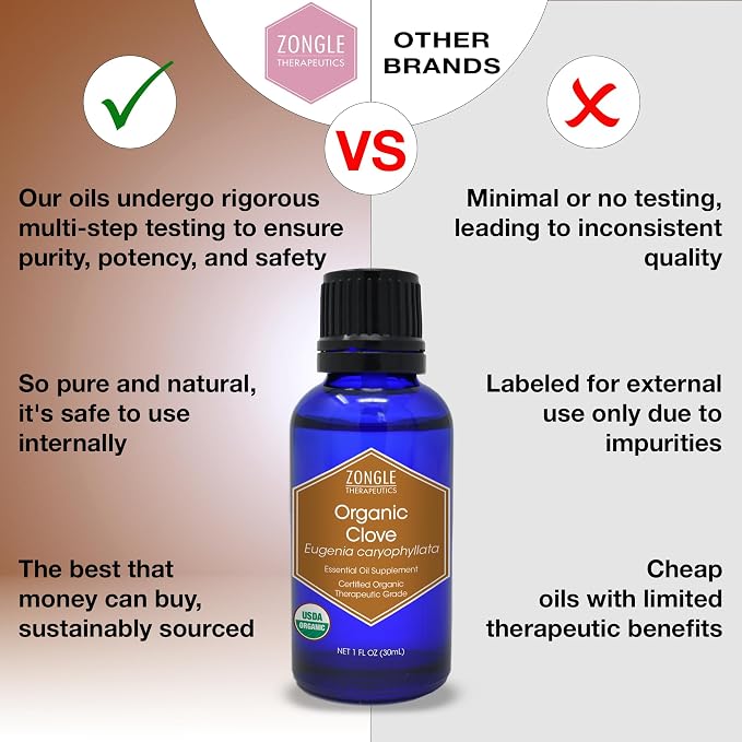 Organic, Clove Oil, Food Grade – 100% Pure, Clove, Bud, Essential, Oil, by Zongle Therapeutics, 1 OZ