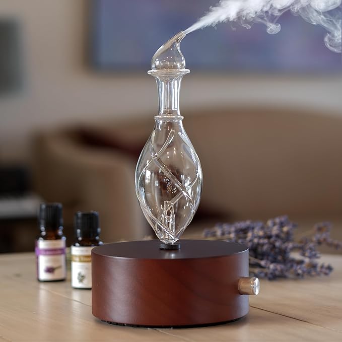 ArOmis Premium Glass Essential Oils Nebulizer - Waterless Diffuser for Aromatherapy - Handmade Oil Diffuser, Wooden Base, No Plastic, No Heat, No Battery, No LEDs - Solum Nox Vitis