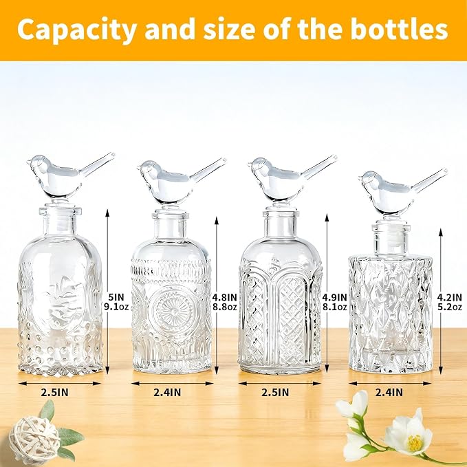 Reed Diffuser Glass Bottles Empty Set of 4 DIY Clear Decorative Bottles Fragrance Vase Jars Oil Diffusers Container with Sticks for Home Office Desk Wedding Valentine Decor Car Girl Women