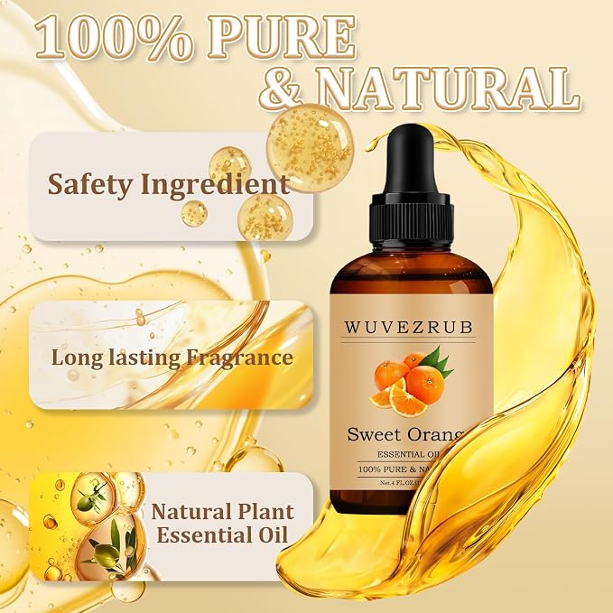 Sweet Orange Essential Oil 120ML - 100% Pure and Natural Oils for Aromatherapy Diffuser - 4 Fl Oz/Sweet Orange