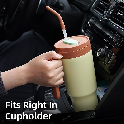 Konokyo Insulated Tumbler with Handle and Straw,40 OZ Vacuum Stainless Steel Water Bottle Travel Mug Metal Cup with Fruit Diffuser,Pistachio