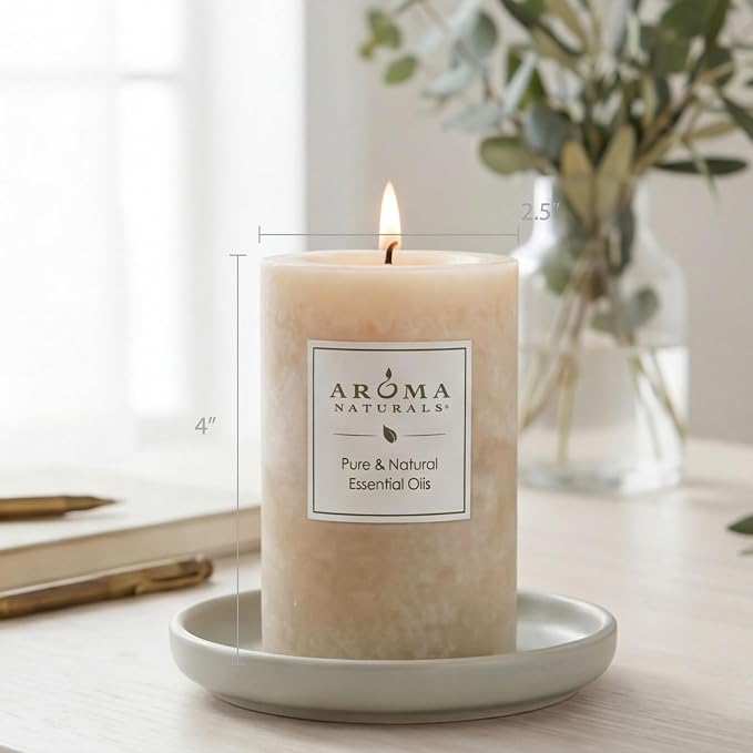 Aroma Naturals Ginger and Clove Essential Oil Beige Scented Pillar Candle, Earth, 2.5 inch x 4 inch