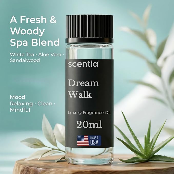 Scentia Dream Walk Aromatherapy Oil for Diffuser – Hotel Scent Inspired by 5-Star Spa Resort – 20 mL – White Tea, Cedarwood & Amber Natural Fragrance Oil for Waterless & Cold Air Diffusers