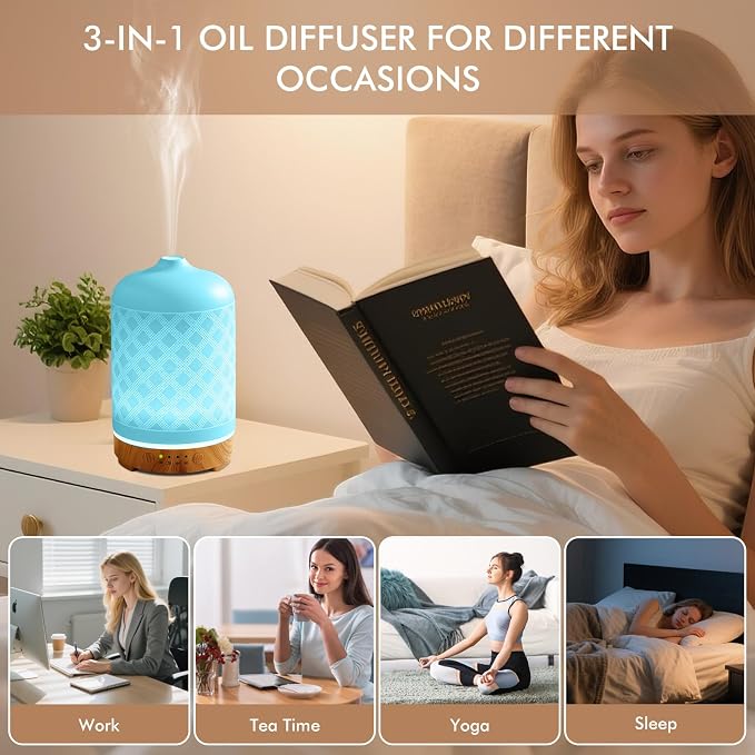 Essential Oil Diffuser Diffuser -Aromatherapy Diffuser for Essential Oils with Timer and 7 Colors LED Light Ultrasonic Diffuser with Auto Shut-Off, Home Office Decor&Gift (White-200ml)