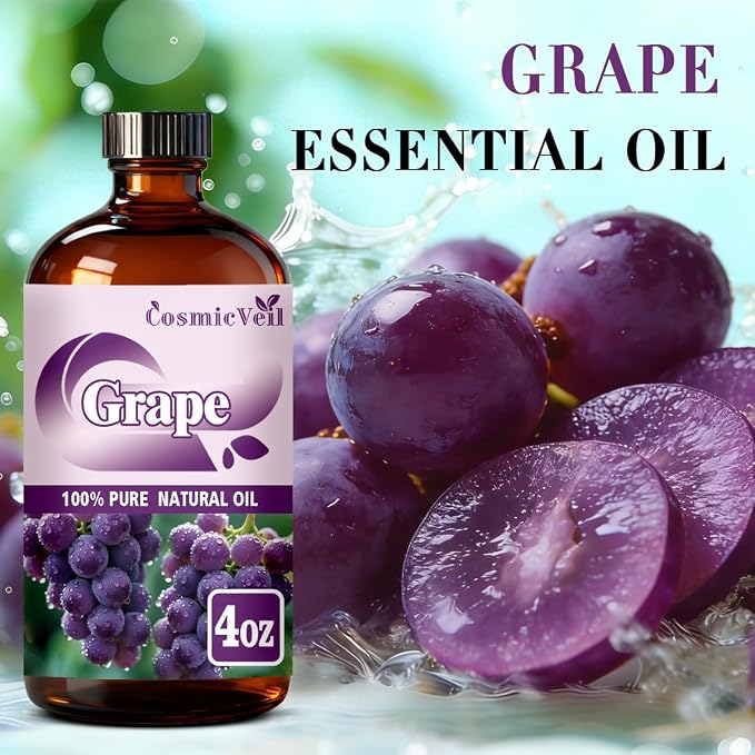 Grape Essential Oil Grape Oil for Aroma Diffuser,Humidifier,Home Fragrance,Cleaning,Body Care,Massage,Yoga,DIY Candle,DIY Soap CosmicVeil（Grape，4 Fl Oz (Pack of 1)）
