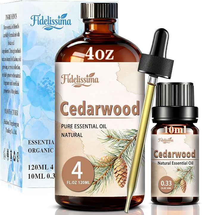 Fidelissima Natural Essential Oil Set,4 Scents Gift Kit –Cedarwood,Coconut,Cinnamon,White Musk,Fragrance Oil for Diffuser,Candle Soap Making,Personal Care with Glass Dropper