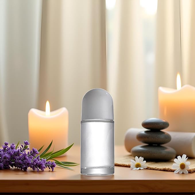 2Pcs White 50ML Glass Empty Roller Bottles with Plastic Roller Ball, Deodorant Roll On Containers Leak Proof Massage Ball Bottles with Cap for Essential Oil Perfume Cosmetics