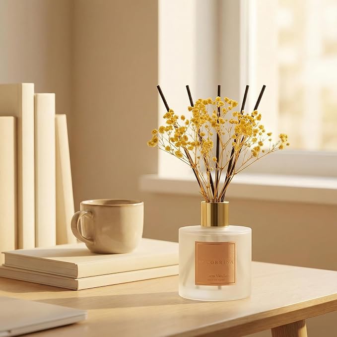 Cocorrína Reed Diffuser - Warm Vanilla Scented Diffuser with 8 Sticks Home Fragrance Reed Diffuser for Bathroom Shelf Decor