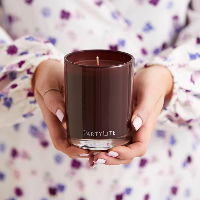 PartyLite Mulberry Scented Escential Jar™ Candle, Black Currant, BlackBerry, Mulberry & Pomegranate, 7.75oz, 1-Wick Aromatherapy Glass Jar, Reusable, 50 Hour Burn Time