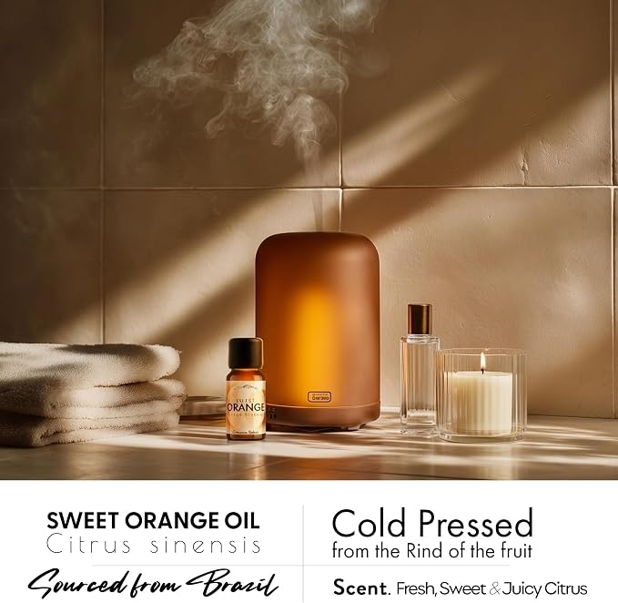 Organic Sweet Orange Essential Oil | 100% Pure & Natural Citrus sinensis Peel Oil with Fresh Sweet Citrus Aroma | for Diffuser, Candle Making & DIY Aromatherapy Blends, 0.34 fl oz