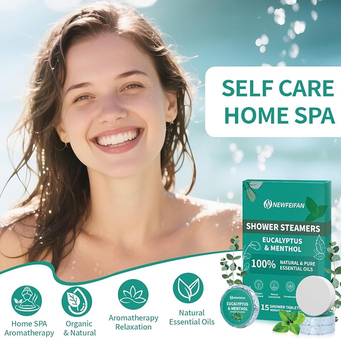 Shower Steamers Aromatherapy 15 Pack, Fathers Day Gift for Dad Husband from Wife Daughter, Organic Eucalyptus & Menthol Essential Oil, Home Spa Relaxing Gifts for Women & Men