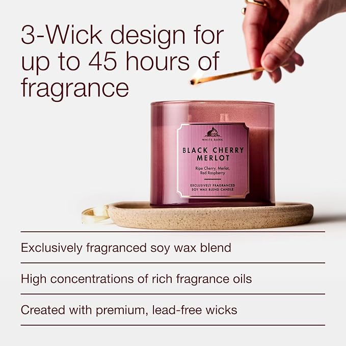 Bath & Body Works Black Cherry Merlot 3-Wick Candle - Scented Candle for At-Home Use - Long-Lasting, Room-Filling Fragrance - High Fragrance Oil Concentration - Soy Wax Blend - 2-Pack
