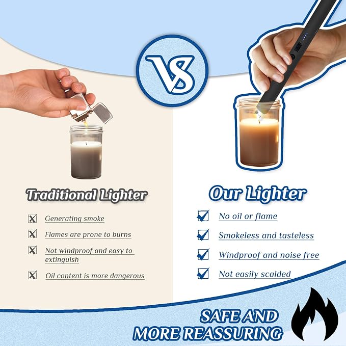 2 PCS Candle Lighter,Windproof Flameless Electric Lighter with LED Power Display ＆ Safety Switch, Upgraded Plasma USB Rechargeable Lighters for Birthday Camping BBQ (Black)