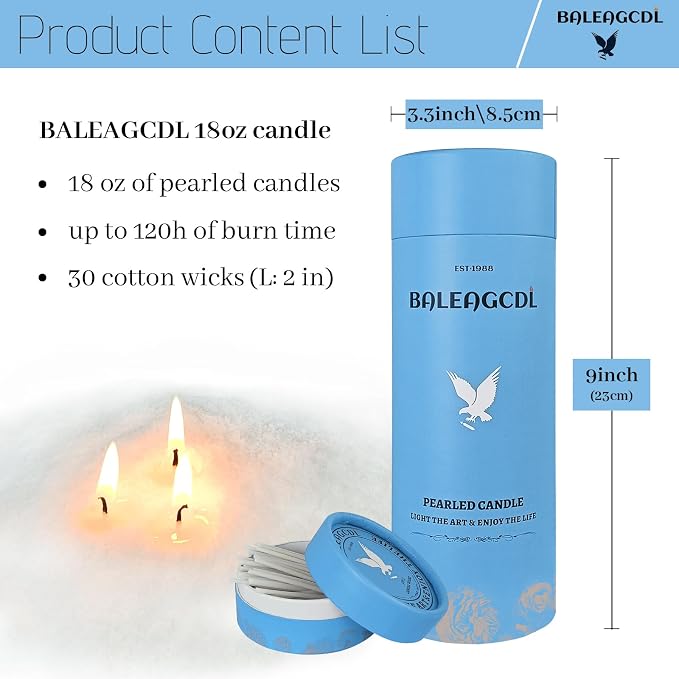 Pearled Candle 18 Oz with 30 Wicks - Unscented Sand Candles White Refillable Wax Lasts up to 120 Hours - Smooth and Clean Burning for Candle Making