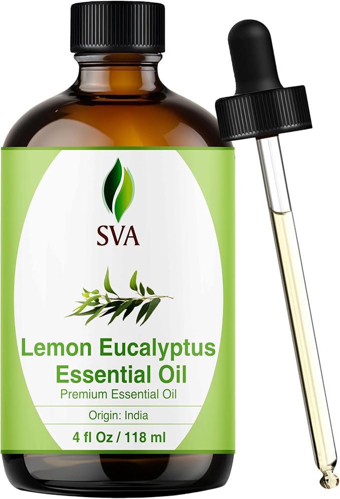 SVA Lemon Eucalyptus Essential Oil 4 Fl Oz – for Diffuser, Skin & Hair Care – Ideal for Massage & DIY Blends - with Dropper