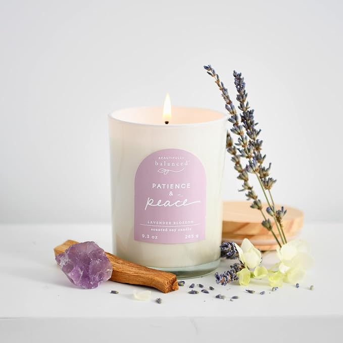 Scented Lidded Glass Soy Candle, Patience + Peace 9.3 oz.