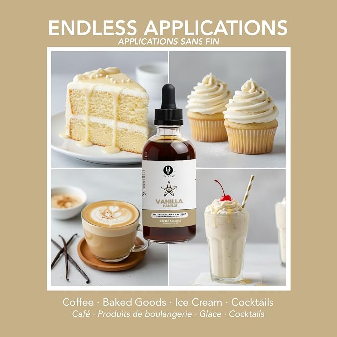 Dolce Flav Vanilla Extract – 2 Ounce Water-Soluble Kosher, Sugar-Free, Concentrated Vanilla Flavoring for Baking, Cookies & Desserts, Includes Measured Dropper