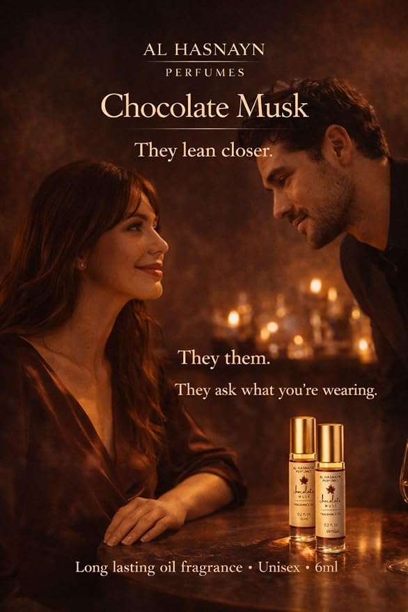 AL-HASNAYN Chocolate musk Fragrance Oil Roll-On Perfume 0.20 fl oz(6ml) |Rollerball perfume |Alcohol free| Long Lasting | Gifts for men women|