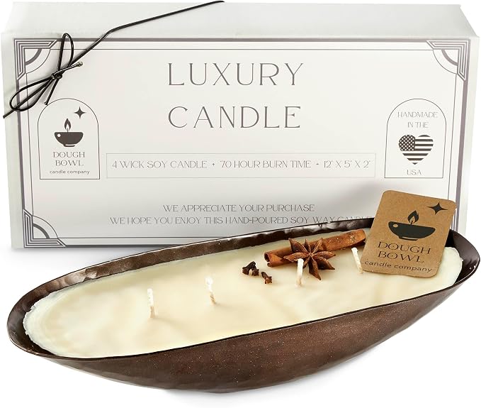 Dough Bowl Candle Co. Luxury Candle - Scented Luxury Candles for Home, 12x5x2 Inch Vessel for Women and Men, Fancy 4 Wick for All Occasions (Gingerbread, Bronze)