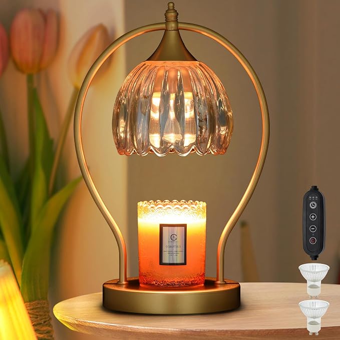 GOODBUY Candle Warmer Lamp with Timer Dimmable: Electric Candle Warmer Birthday Gifts for Women, Mothers Day Gifts for Mom, House Warming Gifts New Home Decor Wax Warmer for Jar Candles with 2 Bulbs