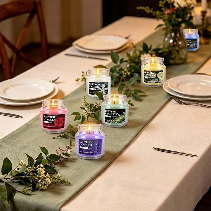 12 Pack Scented Candles Set - 3.5oz Soy Wax Aromatherapy Candles with 6 Fragrances, Long Burning Glass Jar Candles for Home Bedroom Kitchen Bathroom Dining, Gift Set for Women Men