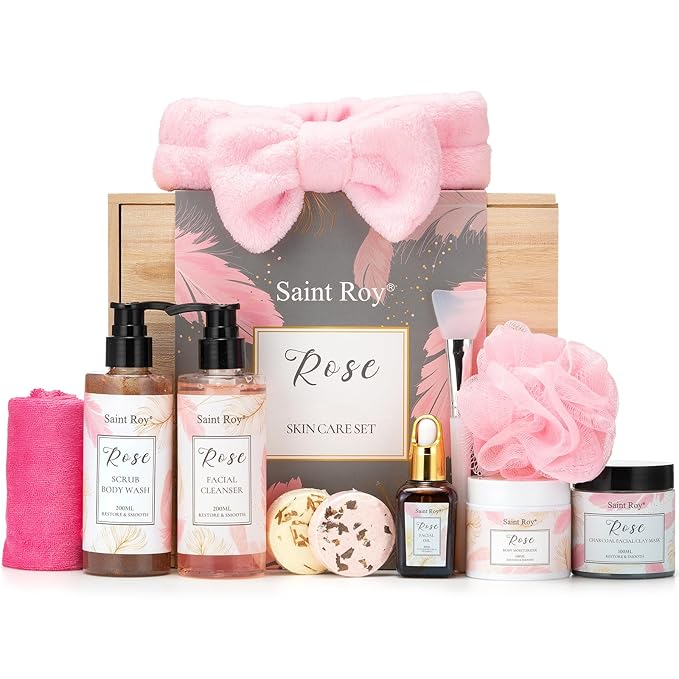 Skin Care Kit for Women, ROSE Spa Gifts for Women, Self Care Kit | Bath and Body Gifts Set for Woman, Body Wash,Birthday Gift Skin Care Set, Christmas Gift