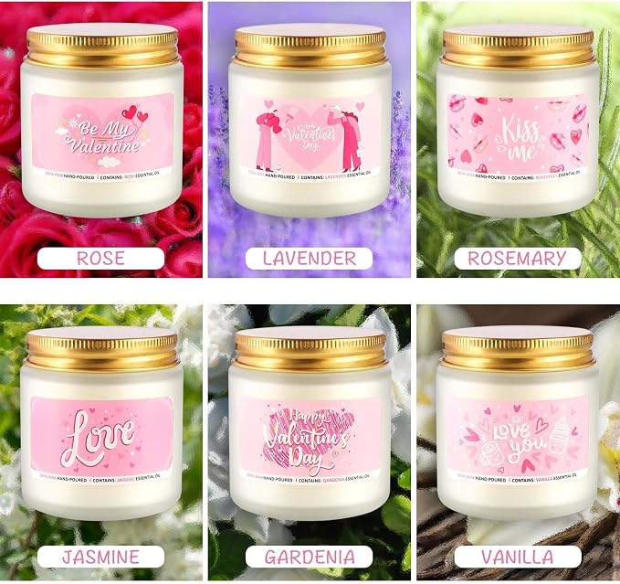 Valentine's Day Pink Scented Candles-12Pcs 3.5oz Each-Natural Plant Essential Oils & Cotton Wick, Aromatherapy Candle for Relaxing Stress Relief, Home Decor & Romantic Gifts for Her.