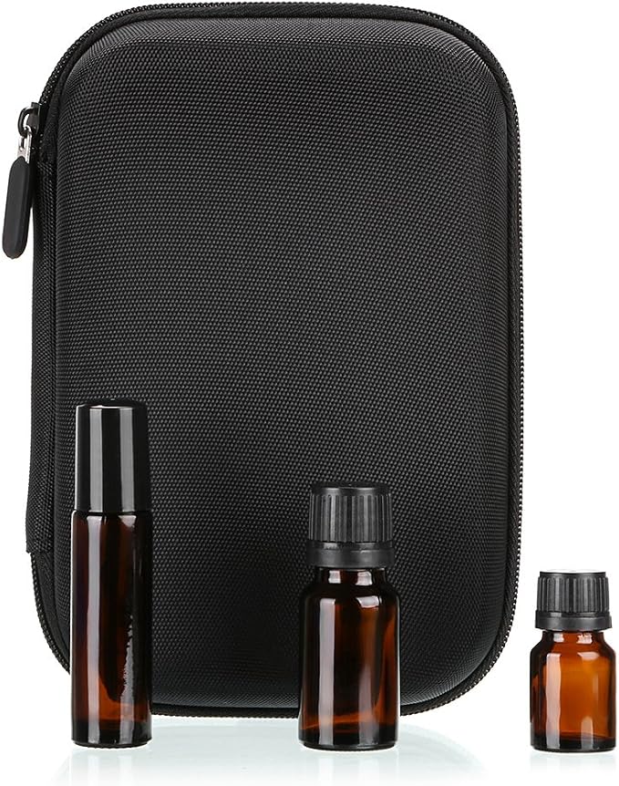 Hipiwe Hard Shell Essential Oil Carrying Case Holds 12 Bottles (Can hold 5ml, 10ml, &10ml Rollers) Travel Size Essential Oils Bag Organizer (Black)