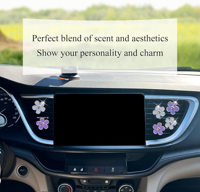 ORIESSE 6pcs Flowers Car Air Freshener Vent Clips Purple White Daisy Air Vent Clip Car Accessories for Women 3.3cm/3cm Flower Vehicle Interior Decor Refillable Diffuser