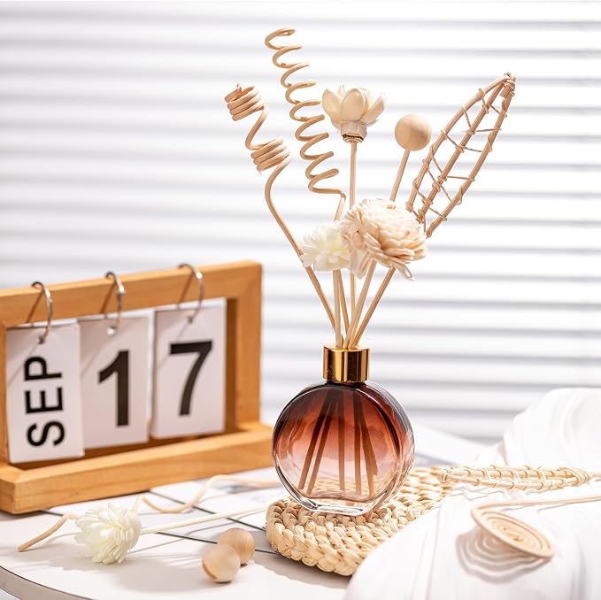 HFKPJRT 23Pcs Rattan Reed Diffuser Sticks Set, 10 Inch Natural Flower Reed Fragrance Diffuser, Unscented, for Home Office Decor