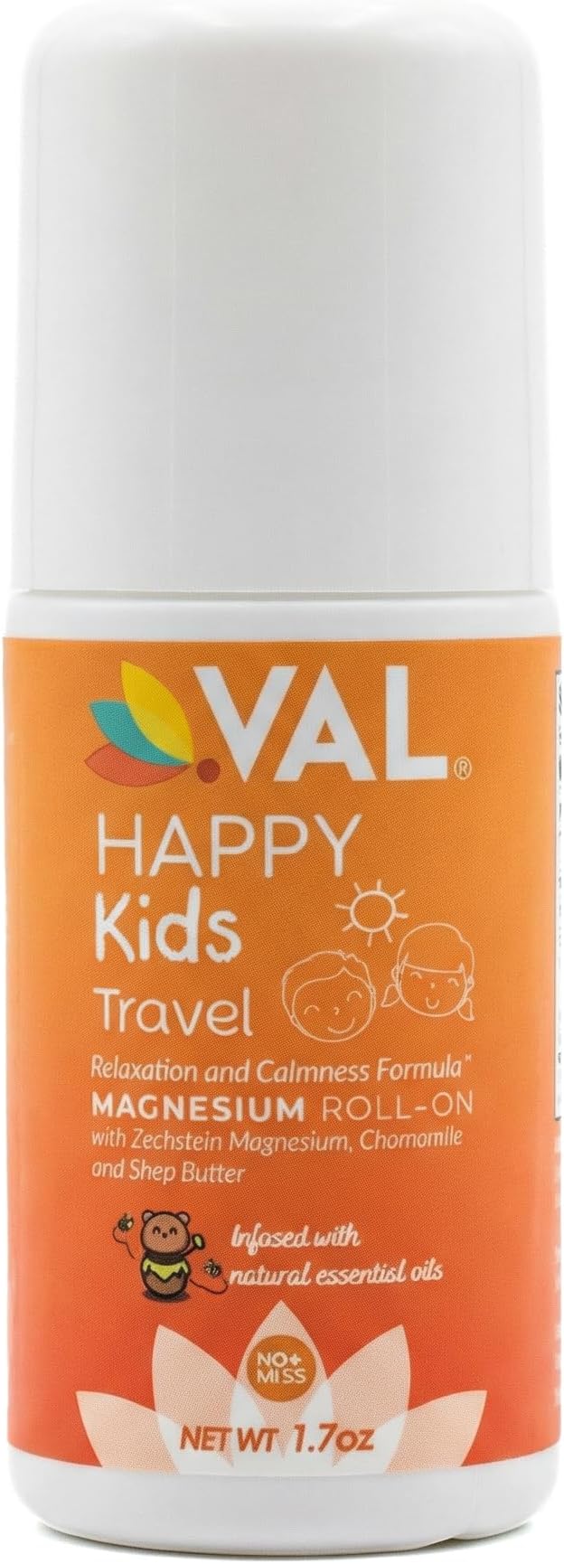 VAL Happy Kids Travel Magnesium Roll-On, Relaxation & Calmness Formula for Kids, Zechstein® Magnesium with Chamomile & Shea Butter, Topical Roll-On, 1.7 oz
