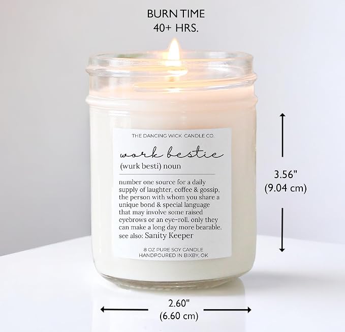 – Work Bestie Candle – Morning Latte Coffee Scented Soy Wax – Friendship Present, Best Coworker, Thoughtful Gift – 8 oz, Hand-Poured – Made in the USA (Work Bestie)