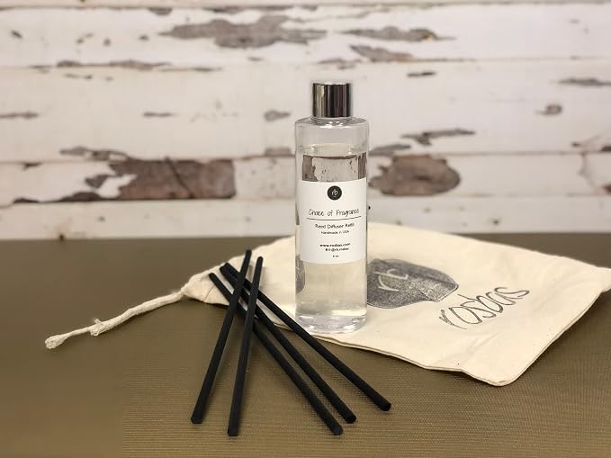 rosbas Sandalwood Reed Diffuser Refill Set - Black Reeds - 6 fl oz Bottle in a Drawstring Cotton Bag - High Performance Fiber Reeds - Handcrafted in USA
