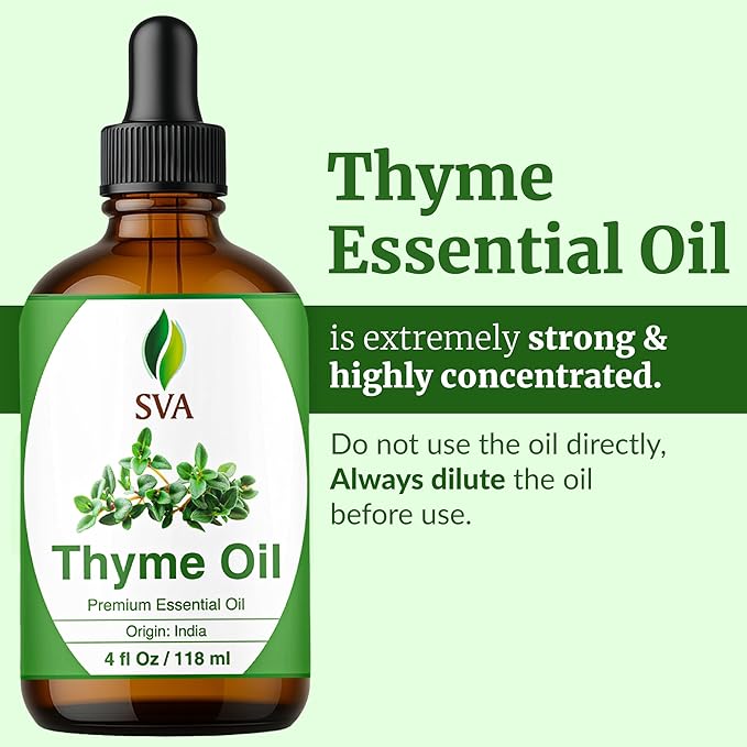 SVA Thyme Essential Oil 4 Fl Oz – for Aromatherapy, Diffuser, Skin & Hair Care – Ideal for Massage & DIY Blends – with Dropper