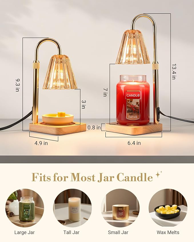 Marycele Candle Warmer Lamp with Timer for Yankee Candles, Adjustable Height Wax Melt Warmer, Birthday Gifts for Mom Women Sister, Vintage Amber Glass Lamp, Thanksgiving Decorations for Home Decor