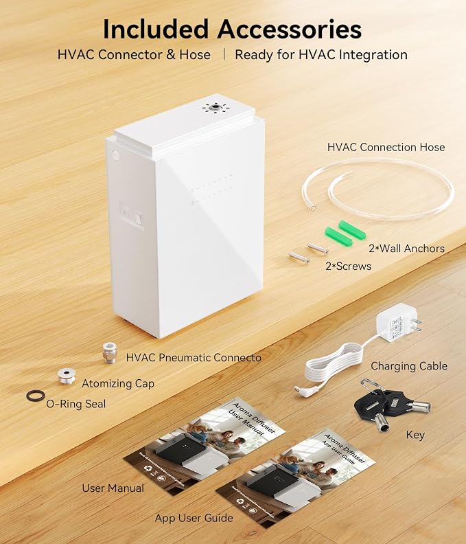 Essential Oil Diffuser - HVAC System, 5500 Sq.Ft Waterless Diffuser, Whole House & Aromatherapy Diffuser, Oil Diffuser for Office Home Large Room, WiFi & Bluetooth App Control, White