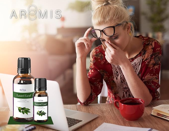 ArOmis Laurel Leaf Essential Oil - Organic - 100% Pure Therapeutic Grade - 10ml (.34 Fl Oz), Undiluted, Premium 150 Micron Filtered for Nebulizer Use