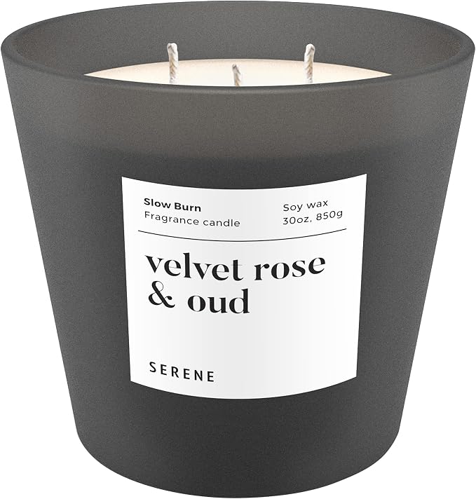 Velvet Rose & Oud Scented Candle, Non Toxic 30oz Large 3-Wick Natural Soy Wax, Up to 100 Hours Slow Burn, Luxury Oriental Home Fragrance, Romantic Bedroom & Gift for Women