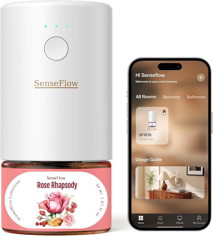 SF101S Pro Smart Plug in Air Freshener for Home, Waterless Essential Oil Diffuser, Aromatherapy Home Diffuser, 120-Day Natural Aroma Mist – Free 30ml Rose Rhapsody (Coral Red)