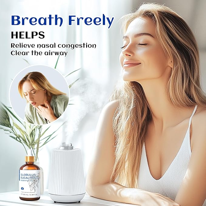 HIQILI 100ML Eucalyptus Essential Oil for Spray, Diffuser & Skin - 3.38 Fl Oz