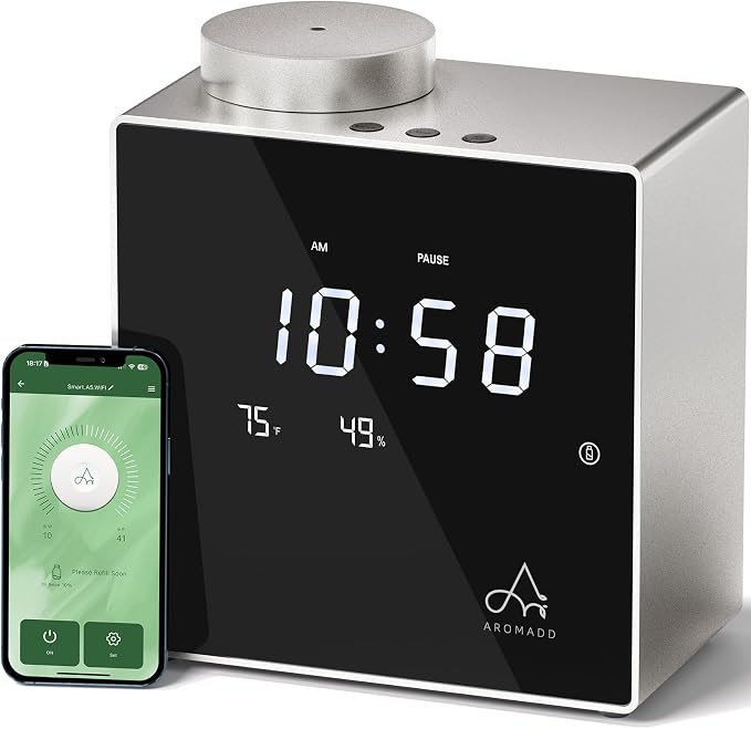 2026 Smart Waterless Diffuser, 2000 Sq.Ft Cold Air Scent Diffuser with Clock & Environmental Display | 7 Fragrance Levels, 9 Timer Settings, Hotel Collection Diffuser for Home & Large Rooms (Silver)