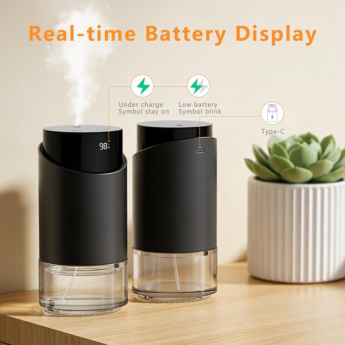 Waterless Essential Oil Diffuser - Rechargeable Black Aluminum Alloy 100ml Scent Machine with 4 Timers, 3 Mist Levels & Vehicle Mode for Home, Car, Office, Studio