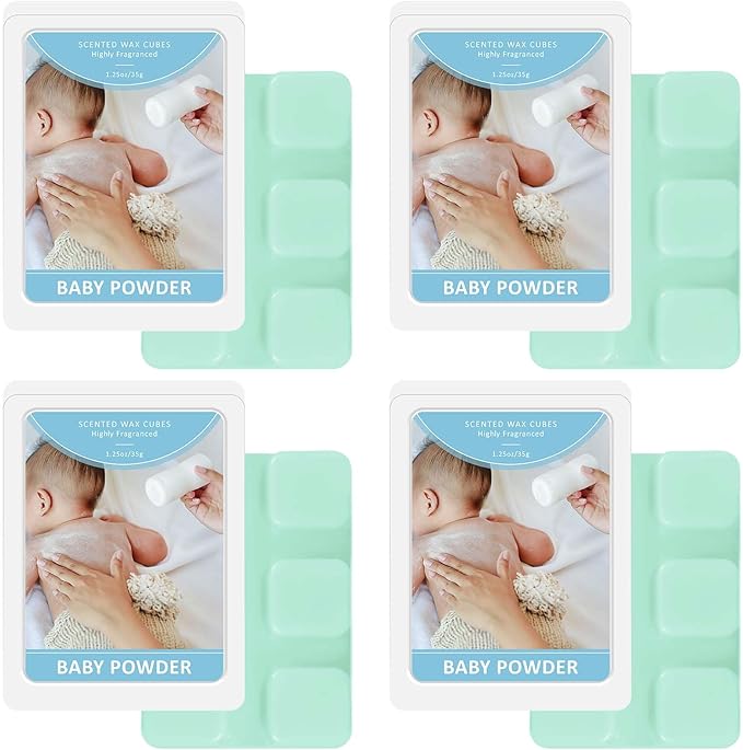STRN Wax Melts, Baby Powder Scented Soy Wax Cubes 4 Pack, Long-Lasting Fragrance Scented Wax Cubes for Warmers, Home, SPA, Bedroom (4 x 1.25oz)