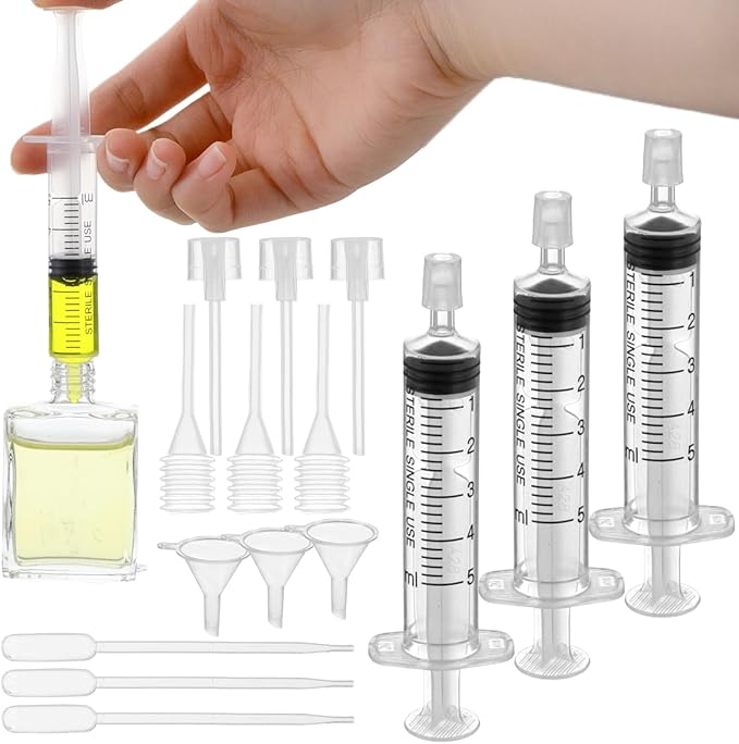 Qianyu 3 Set Perfume Refill Tool Kit Plastic Syringe Extractor Perfume Decanter Kit Dispenser with Adapter Tools for Liquid Cologne Fragrance Sample Essential Oils Travel Use