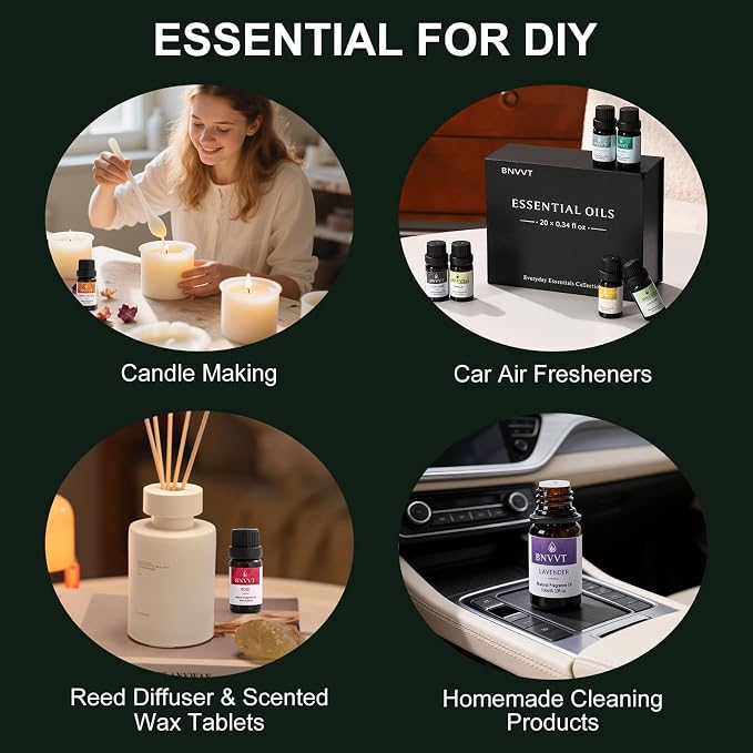 Essential Oils Set for Diffusers – 12 Pack Aromatherapy Oils for Sleep, Relaxation & Focus – Lavender, Peppermint, Eucalyptus, Vanilla & More – Gift Set for Home & Office