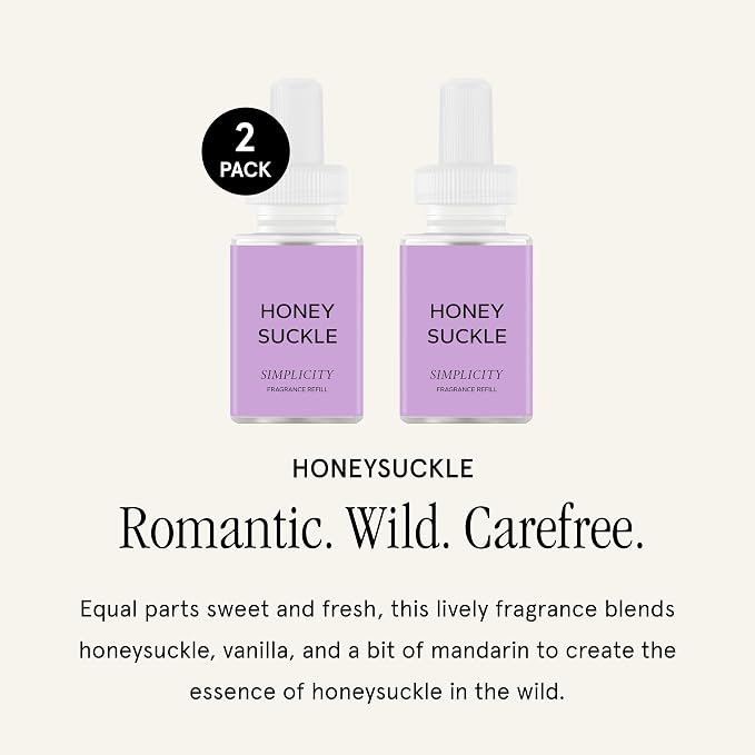Pura & Simplicity Home Scent Refill - Smart Air Diffuser - Long-Lasting Luxury Fragrance per Refill - Home Essential - Clean & Safe Diffuser Fragrance - 2 Pack, Honeysuckle