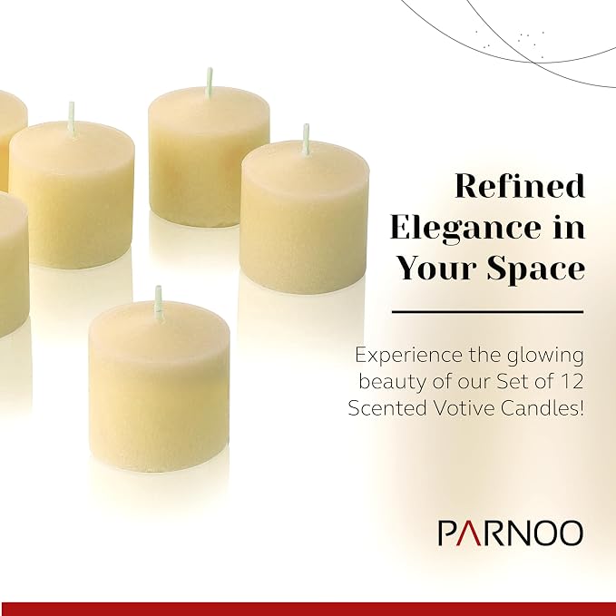 French Vanilla Scented Votive Candles, Set of 12-1.25" Wax Candles for Home, Scented 10 Hour Burn Time - Aromatherapy, Spa Ambiance, Table Centerpieces & Home Décor