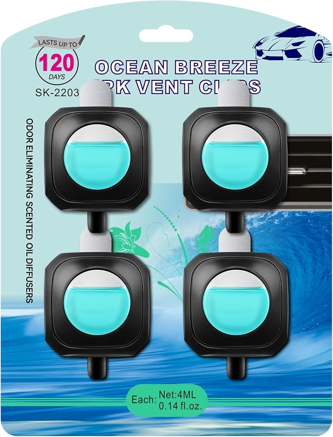 JUSTTOP Ocean Scent Car Air Freshener Clip,Provides Long Lasting Fragrance Holding for Over 120 Days,4 Vent Clips,4ml Each,Car Accessories for Men or Women(Ocean)