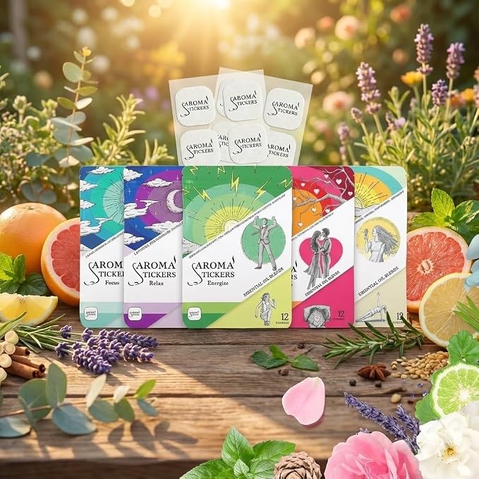 AROMA STICKERS® Original Blend Refresh Edition- 100% Natural Essential Oil Scented Mask Stickers for Face Mask & Pillow (12 Stickers/pc) -Personal Aroma/Relaxing (Pack of 1)