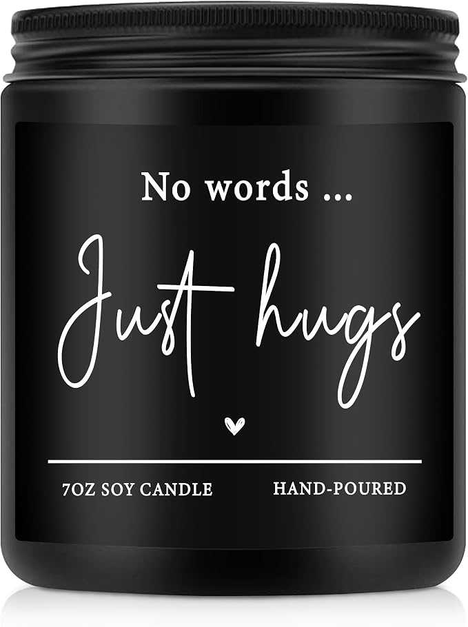 Shqiueos Sympathy Gifts for Loss of Loved One-No Words Just Hugs Lavender Scented Candle, Bereavement Gift Idea, Memorial, Grief, Thinking of You, Get Well, Comfort Condolence Gift (Black)
